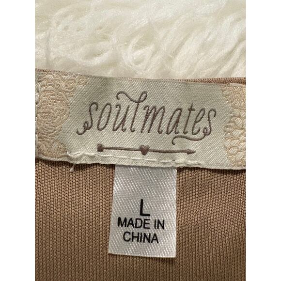 Soulmates Soft Gold Shimmer/Beige Sleeveless Bodycon Top-Glam Party Blouse-Sz L - Picture 6 of 6